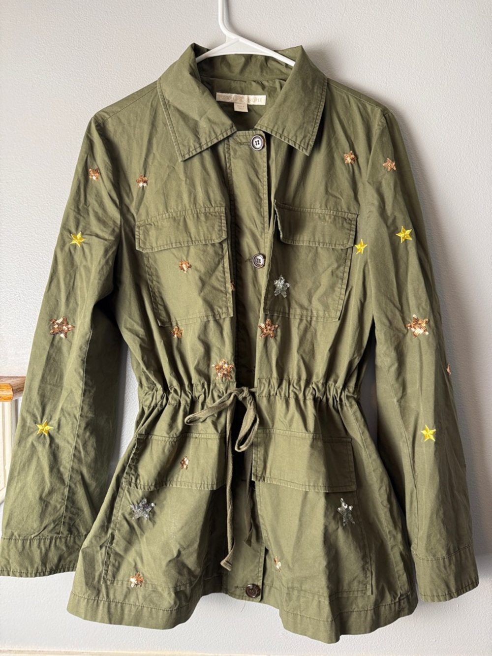 Boston Proper Olive Green Embroidered Star Utility Jacket